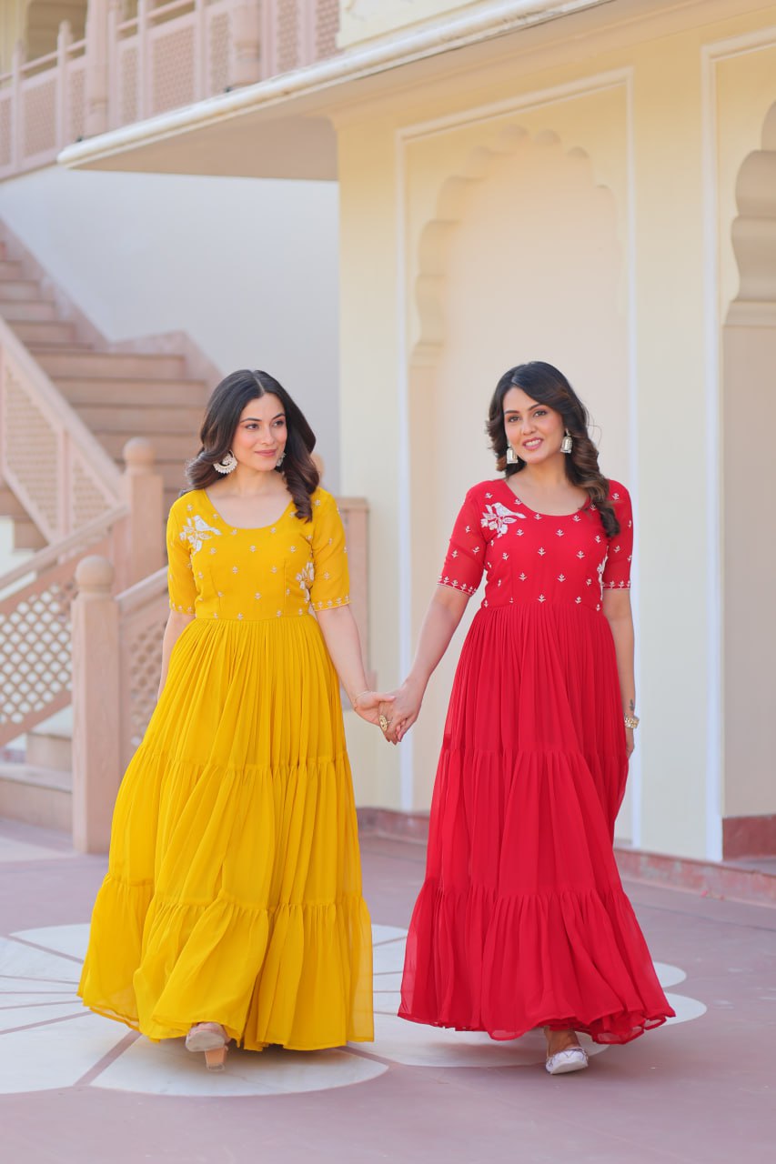 Inaaya Sunshine & Rose Embroidered Layered Gown Set