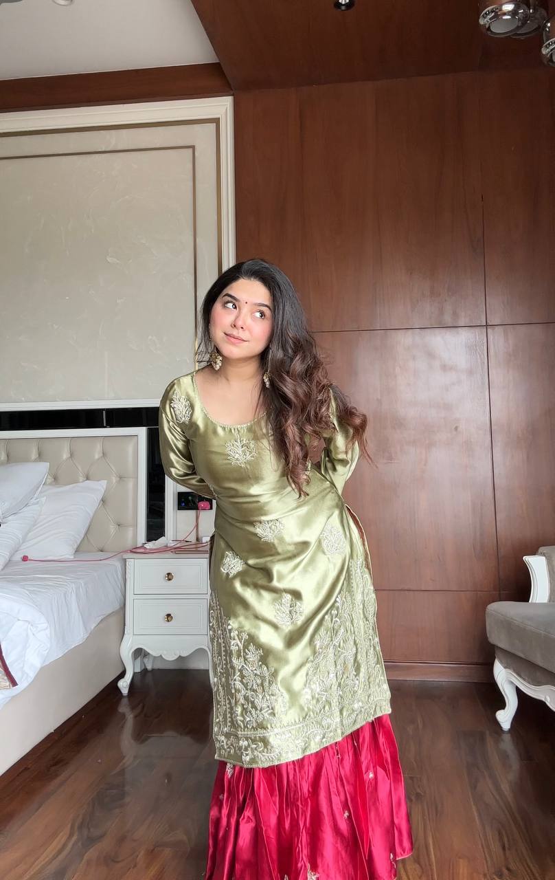 Anushka Olive Blossom Charm Royal Patiala Suit