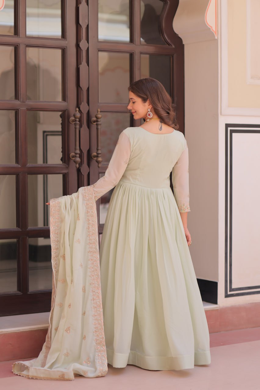 Graceful Pastel Charm Handcrafted Embroidered Anarkali Set