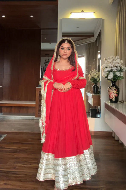 Neha's Premium Red Anarkali Suit Set