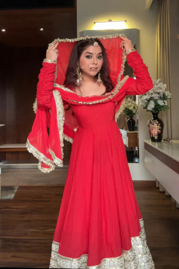 Neha's Premium Red Anarkali Suit Set
