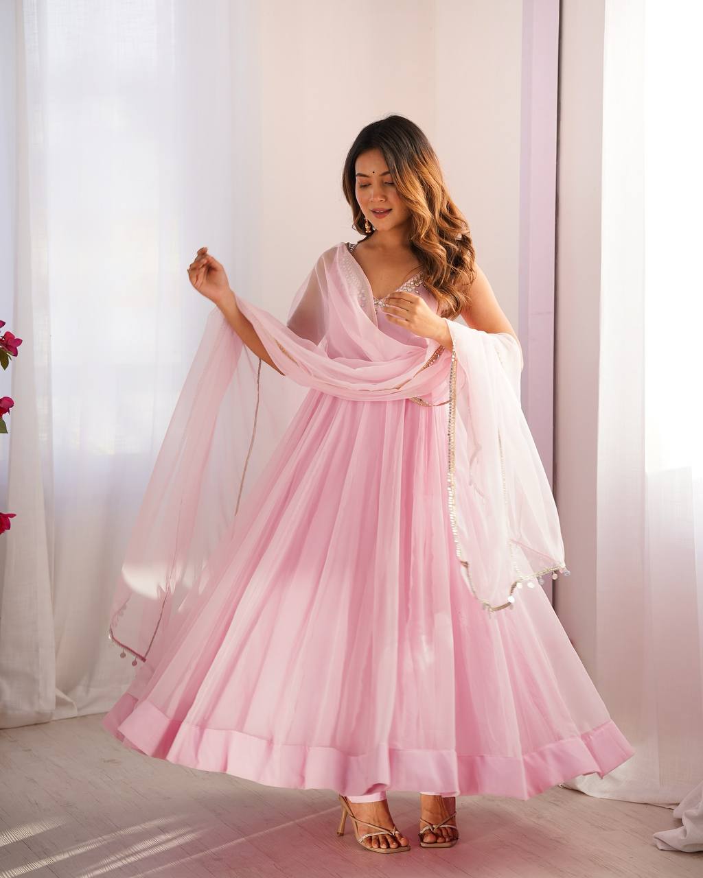 Vidhi Blush Elegance Flowing Anarkali Gown