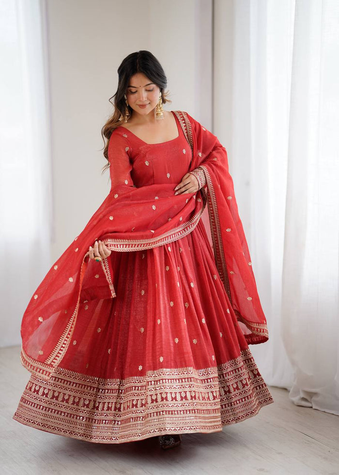 Ruby Handcrafted Fancy Embroidered Anarkali With Matching Dupatta Set