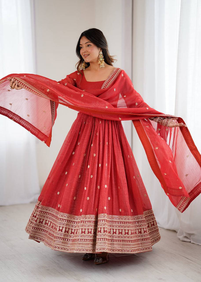 Ruby Handcrafted Fancy Embroidered Anarkali With Matching Dupatta Set