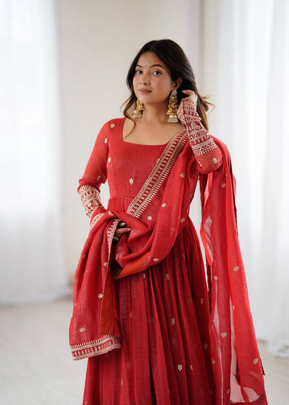 Ruby Handcrafted Fancy Embroidered Anarkali With Matching Dupatta Set