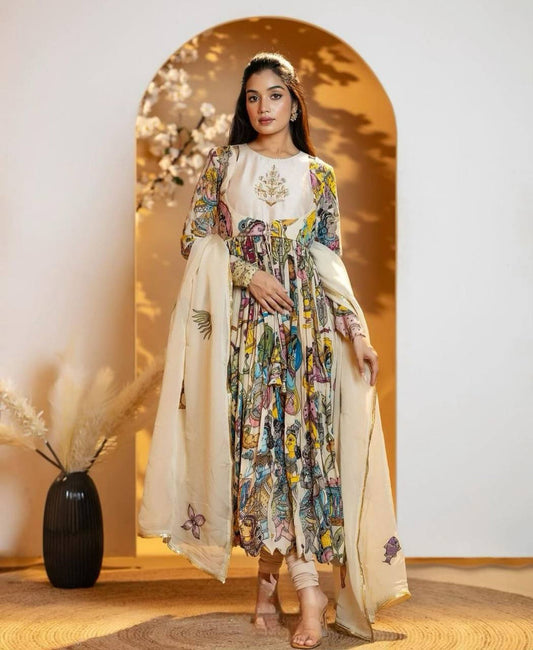 Handwork With Kalamkari Printed Gown