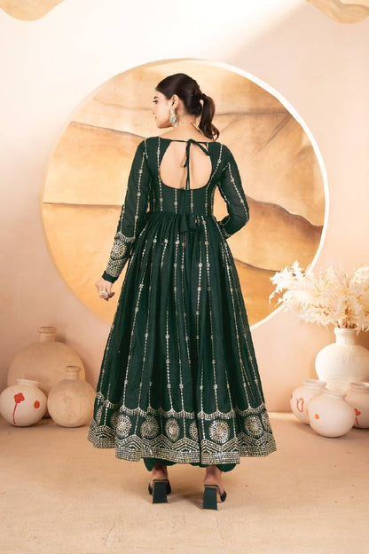 Tehzeeb Green Mehfil Ready Multi Thread Embroidered Work Anarkali Set