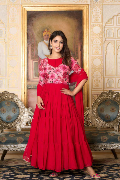 Heavy Position Printed Fox Georgette Gown & Duptta Set