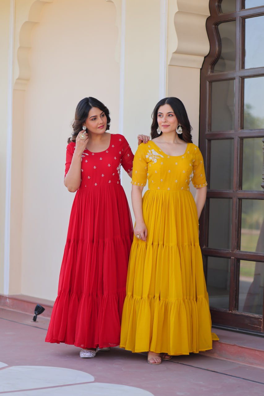 Inaaya Sunshine & Rose Embroidered Layered Gown Set