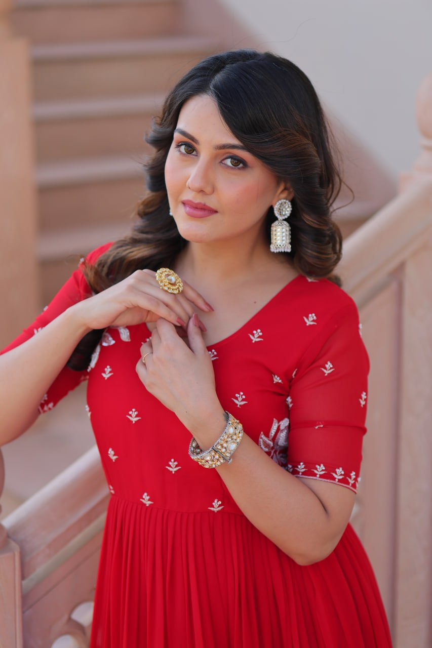 Inaaya Sunshine & Rose Embroidered Layered Gown Set