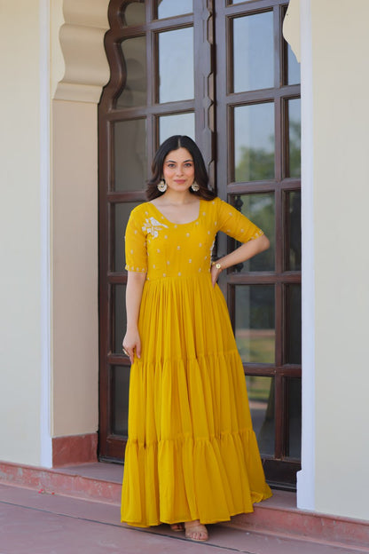 Inaaya Sunshine & Rose Embroidered Layered Gown Set