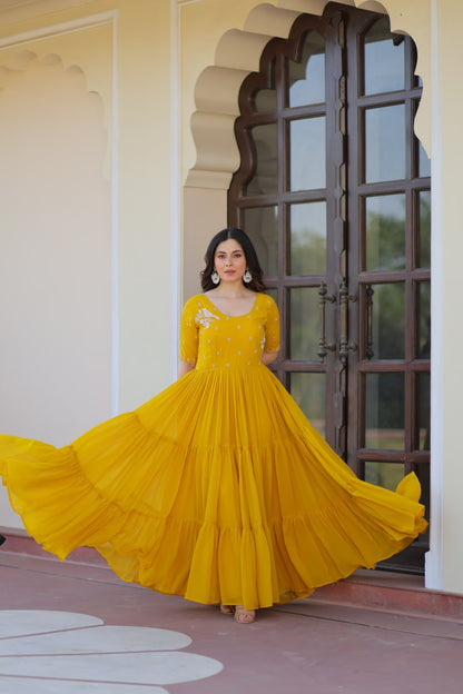 Inaaya Sunshine & Rose Embroidered Layered Gown Set