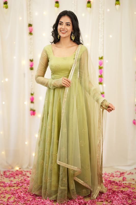Nivi Pastel Green Anarkali Suit Set