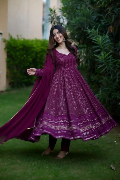 Nayra Purple Embroidered Suit Set