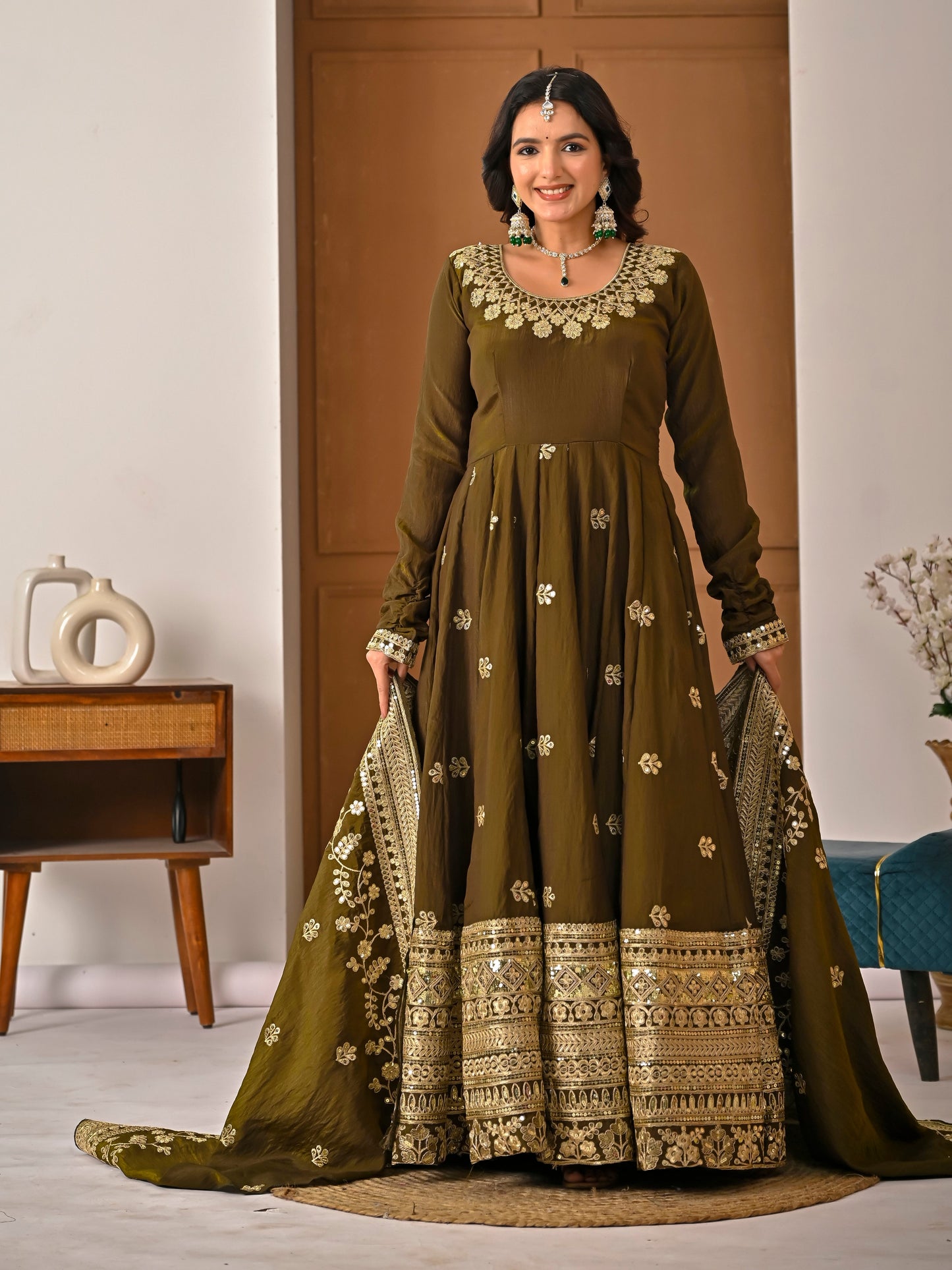 Meher Vichitra Silk Anarkali Suit Set