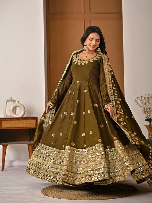 Meher Vichitra Silk Anarkali Suit Set