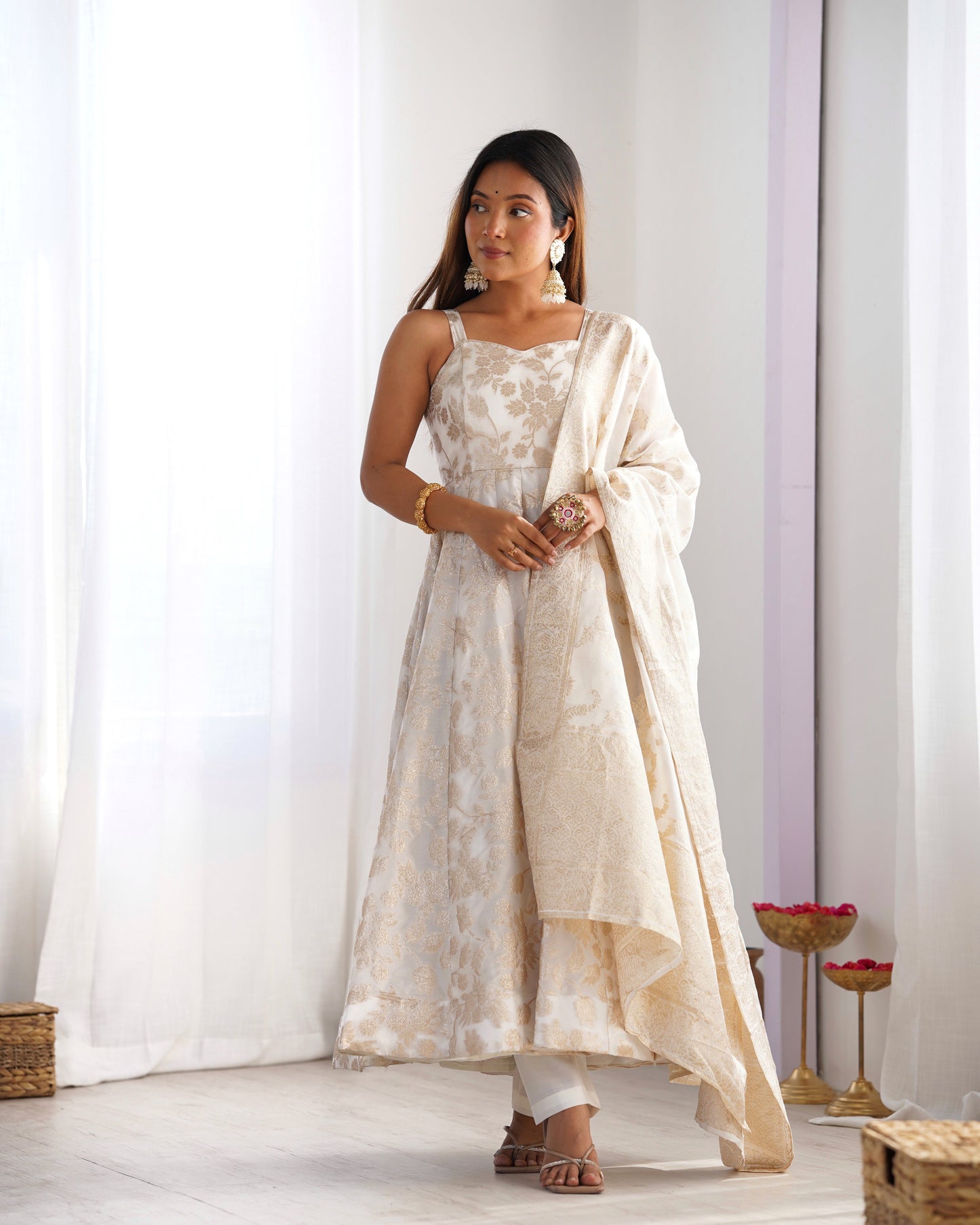 Palak Banarasi Jackquard Anarkali Suit Set