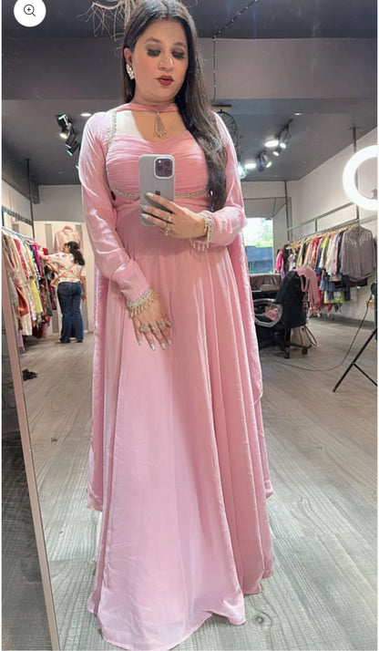 Baby Pink Premium Anarkali Suit Set
