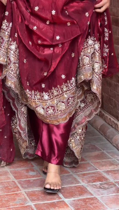 Ruhani Maroon Zari Dori Anarkali Gown Set