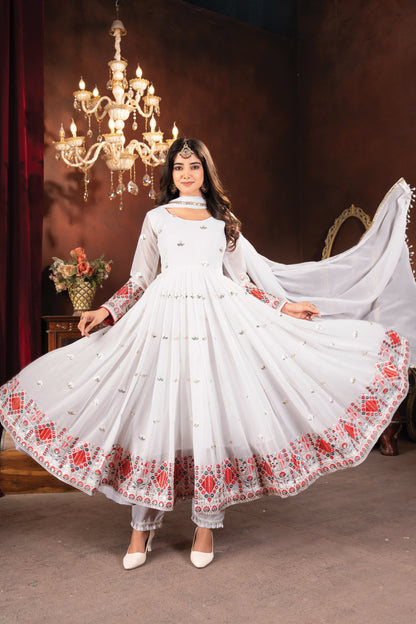 White Embroidered Festive Wear Anarkali Suit