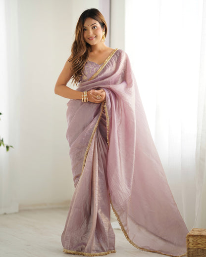 Elegant Dusty Mauve Saree with Golden Border
