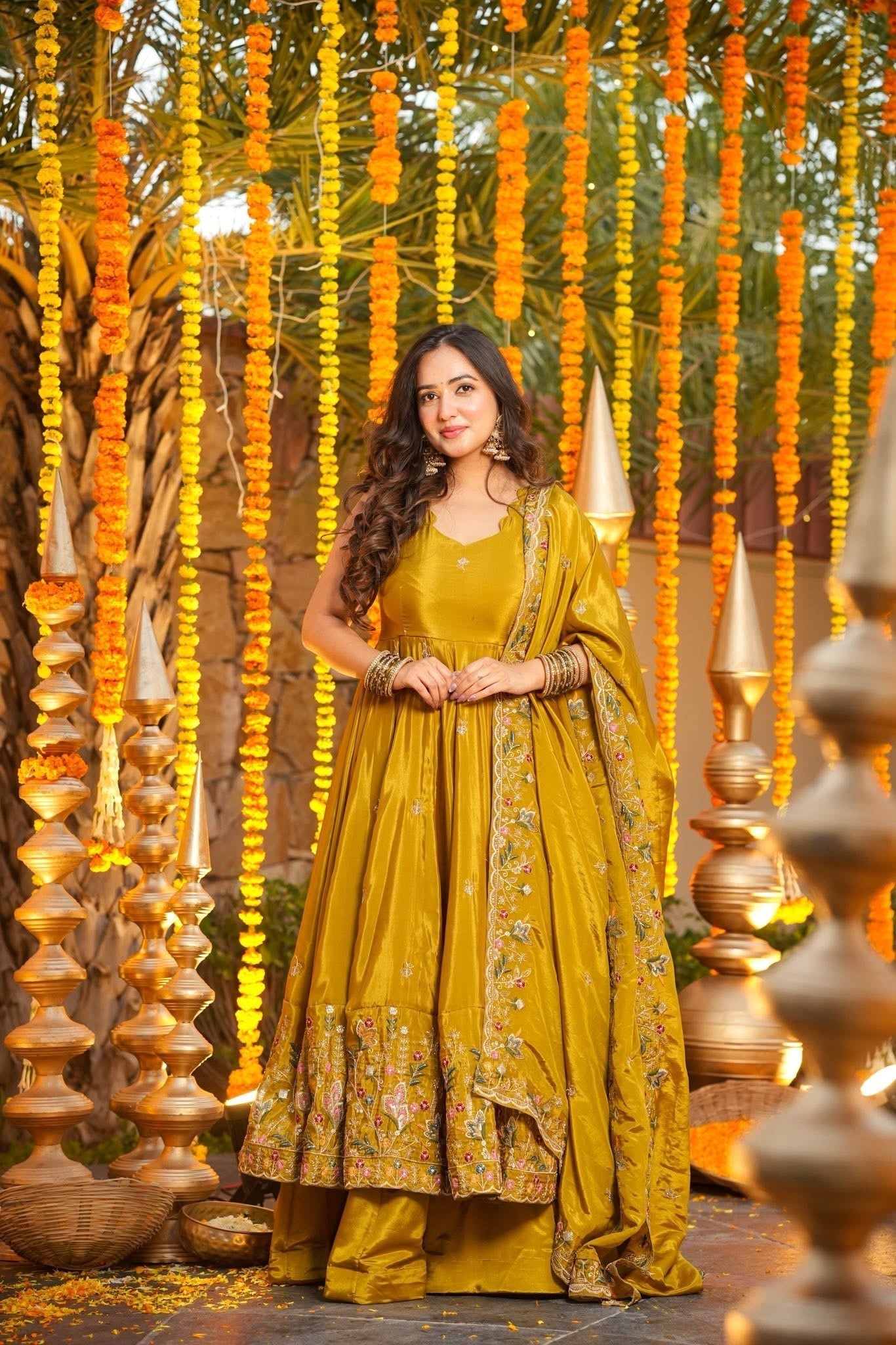 Saanvi Mustard Wedding Wear Anarkali Set