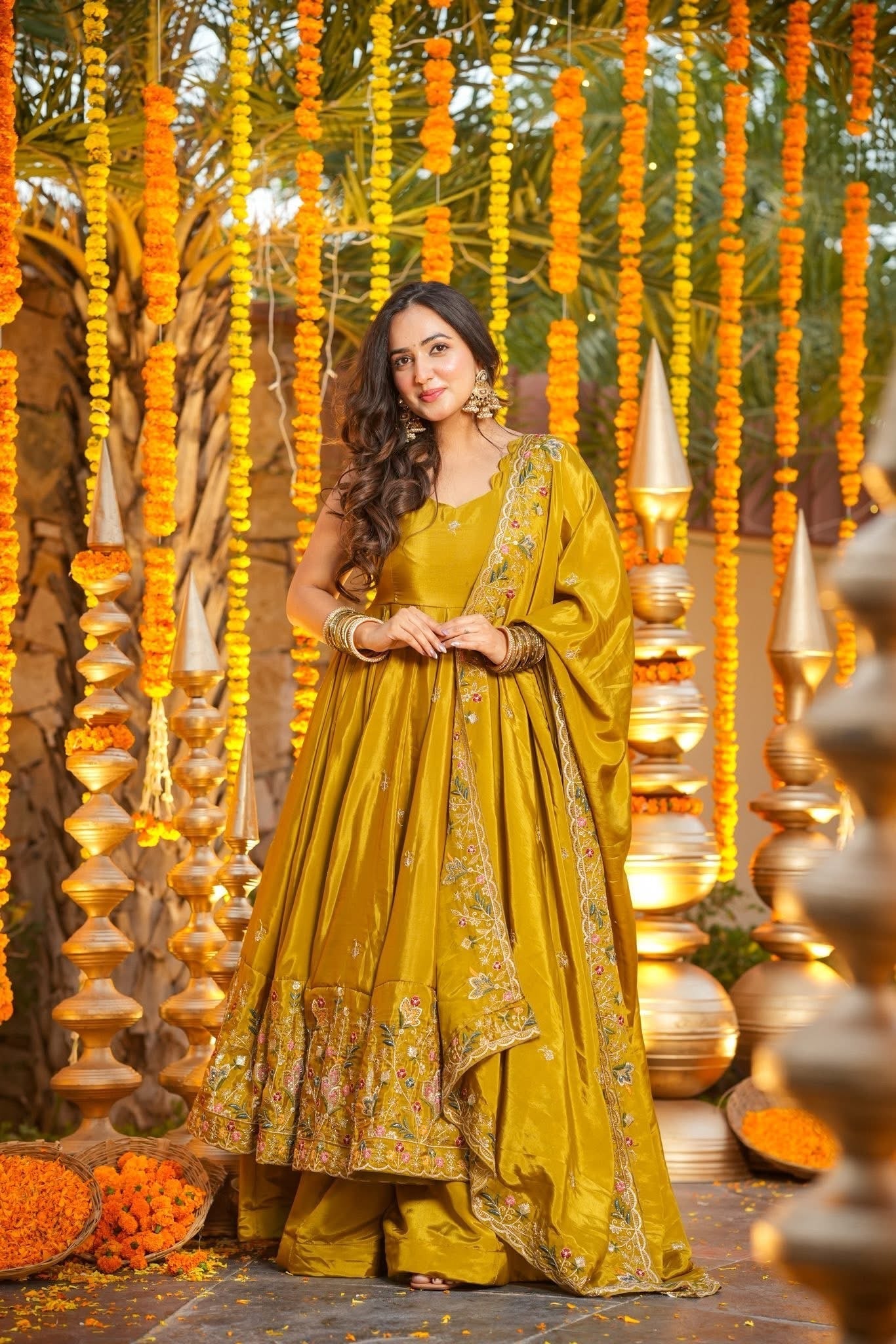 Saanvi Mustard Wedding Wear Anarkali Set
