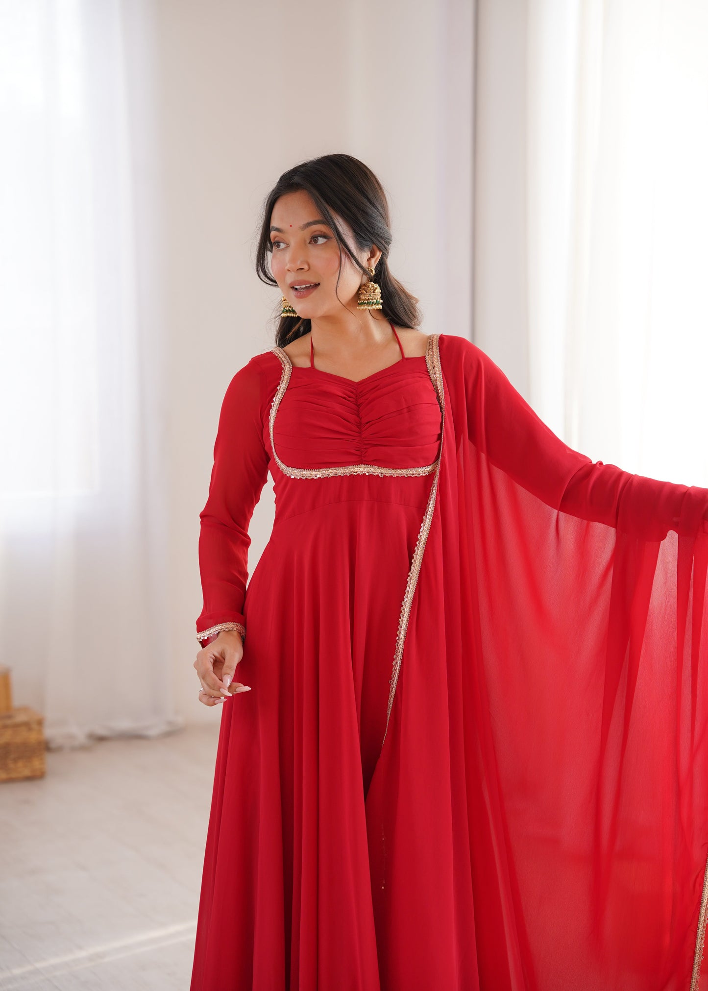 Aaradhya Red Crimson Grace Anarkali Gown