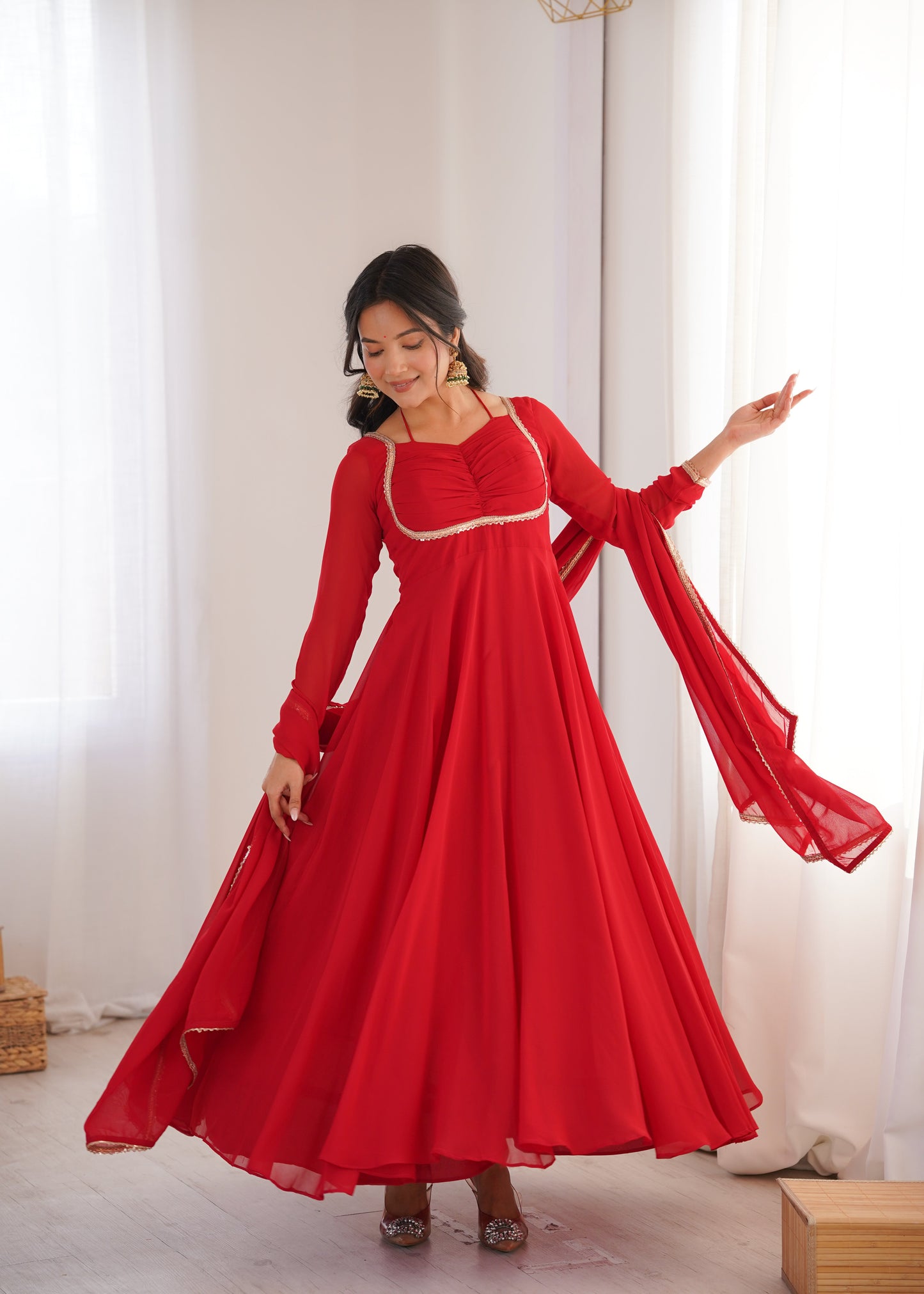 Aaradhya Red Crimson Grace Anarkali Gown