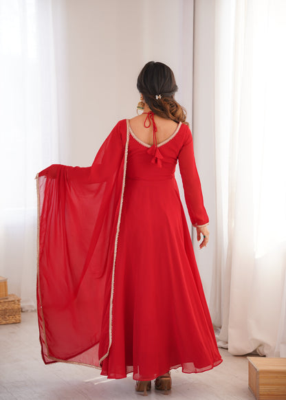 Aaradhya Red Crimson Grace Anarkali Gown