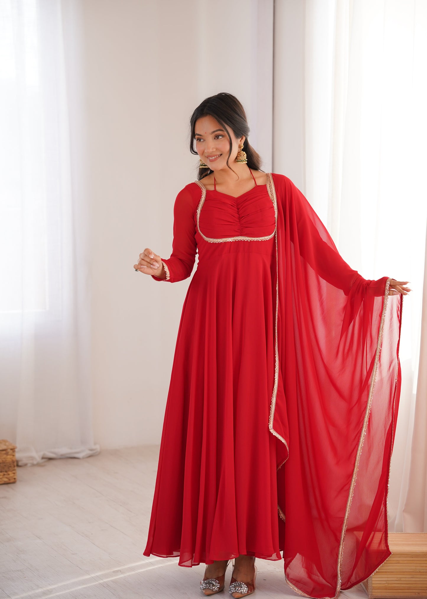 Aaradhya Red Crimson Grace Anarkali Gown
