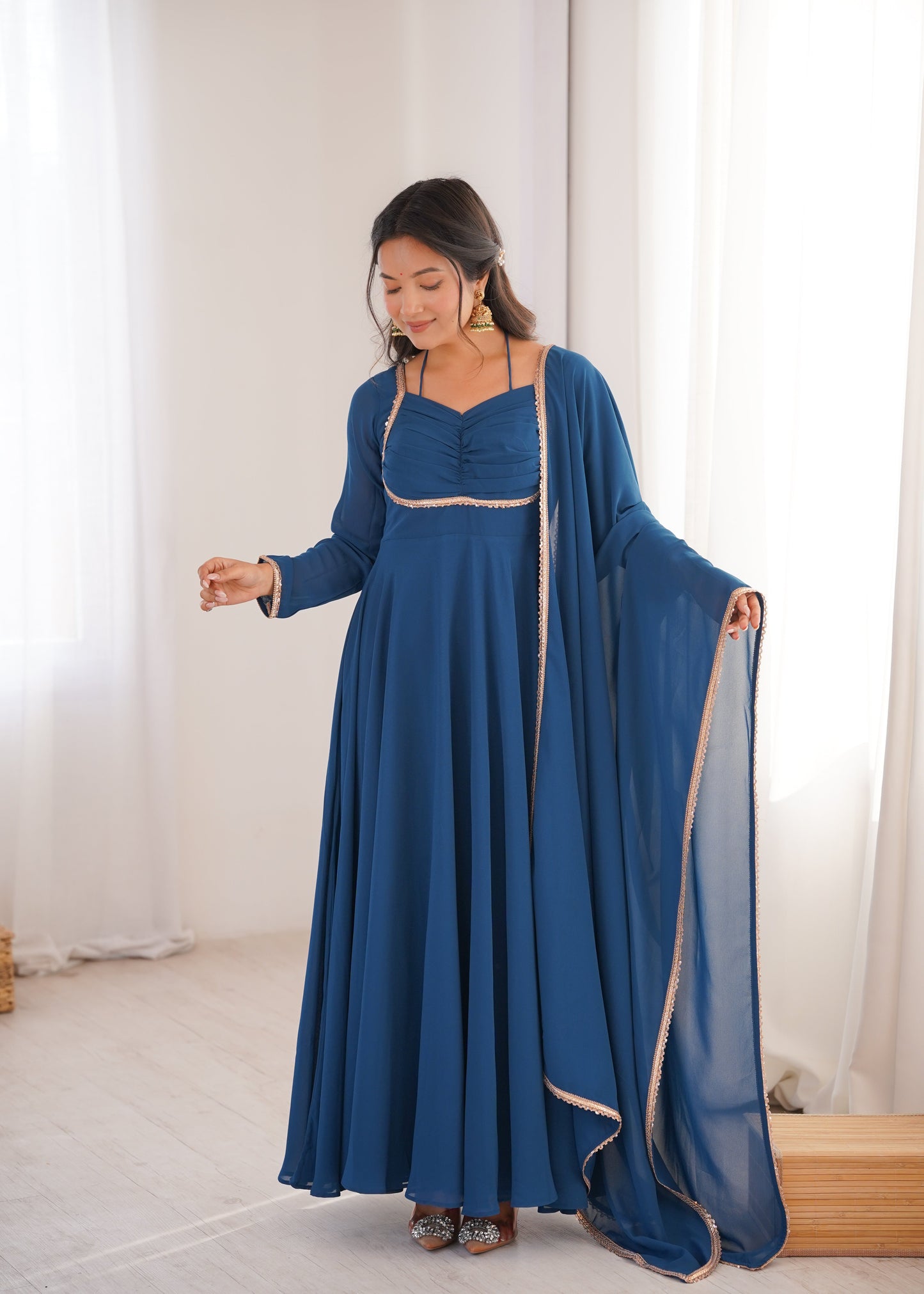 Aaradhya Blue Crimson Grace Anarkali Gown