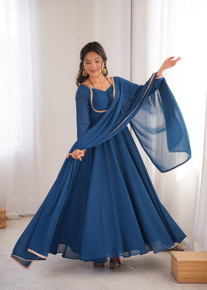Aaradhya Blue Crimson Grace Anarkali Gown