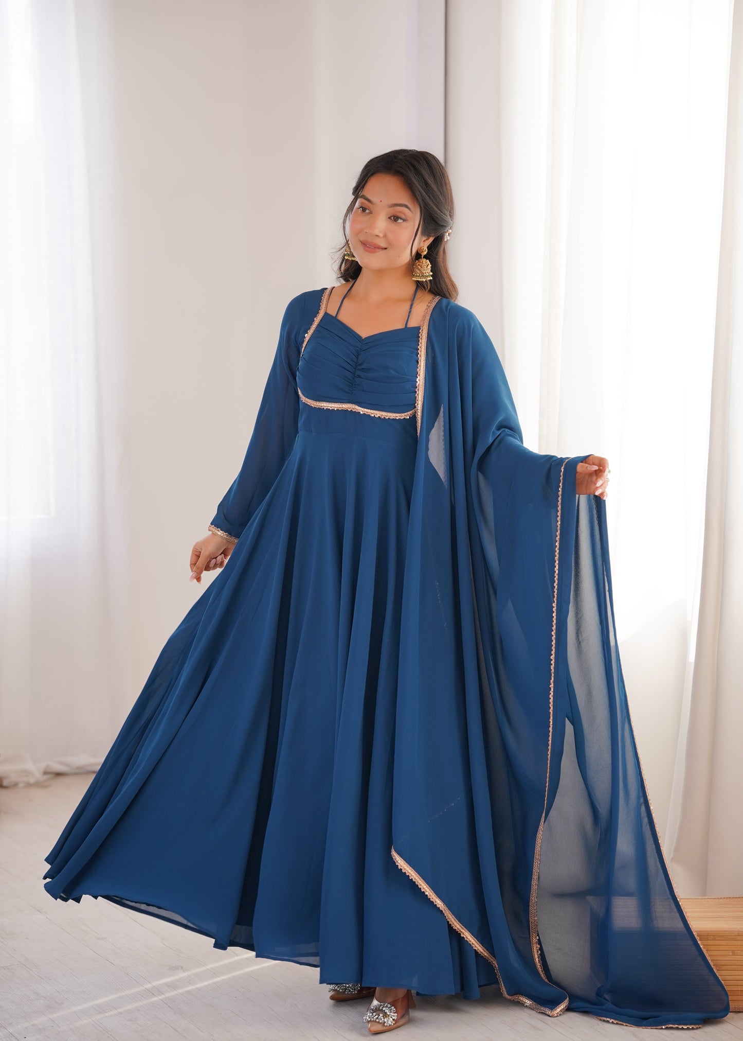 Aaradhya Blue Crimson Grace Anarkali Gown