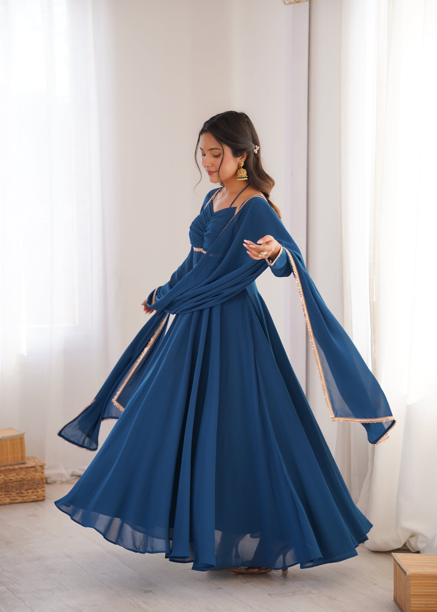 Aaradhya Blue Crimson Grace Anarkali Gown