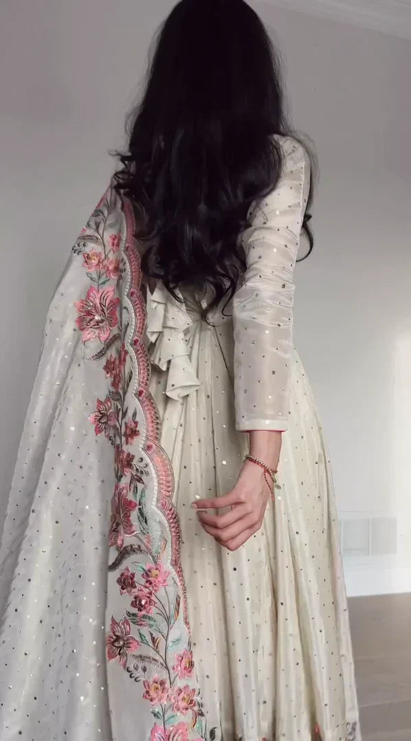 Zunaira Heritage Pure Vichitra Silk Crafted Anarkali Gown