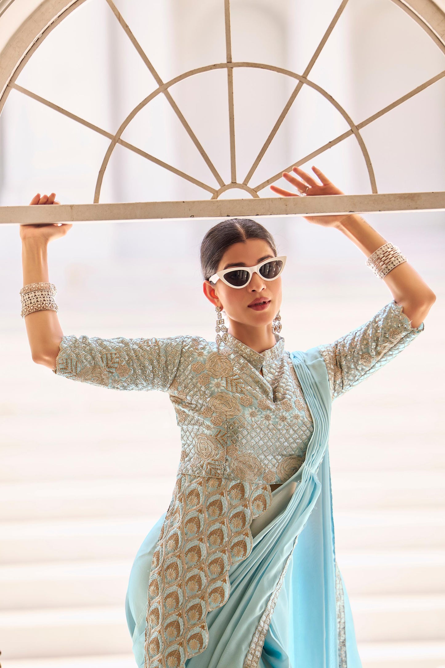 Sitara Trending Ready To Wear Stylist Blouse Drape Saree