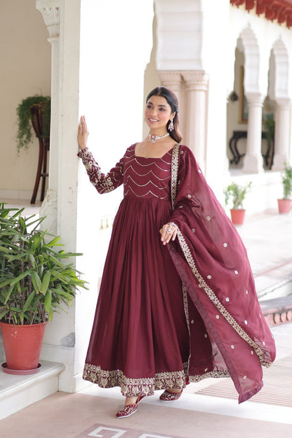 Vichitra Silk with Rich Sequins Embroidered Work Gown