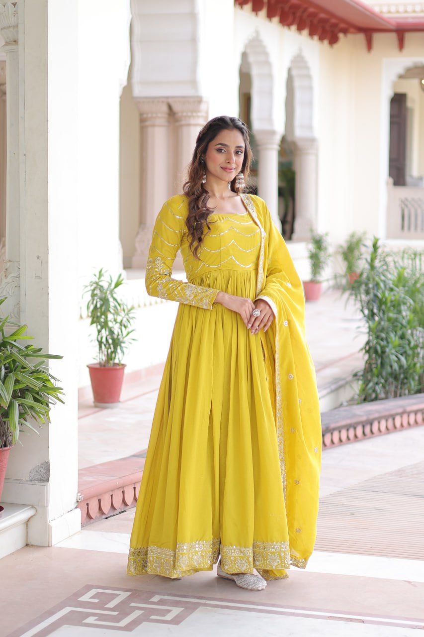 Vichitra Silk with Rich Sequins Embroidered Work Gown