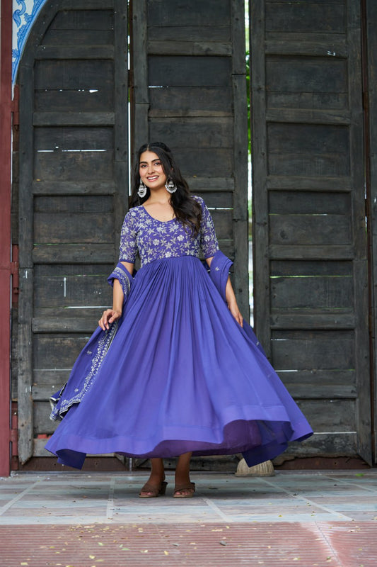 Royal Blue Embroidered Partywear Gown