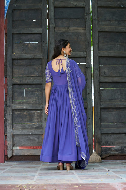 Royal Blue Embroidered Partywear Gown