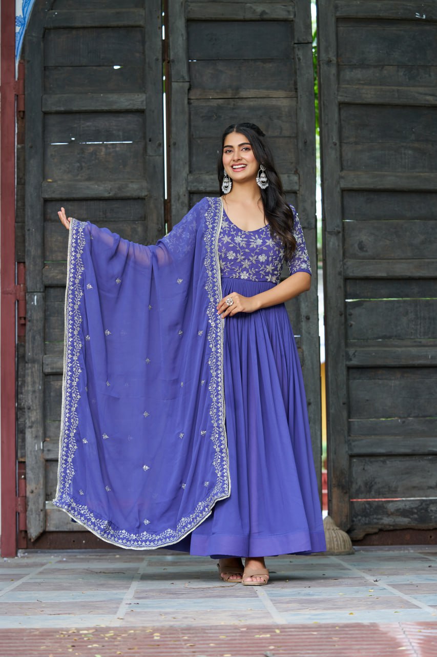 Royal Blue Embroidered Partywear Gown