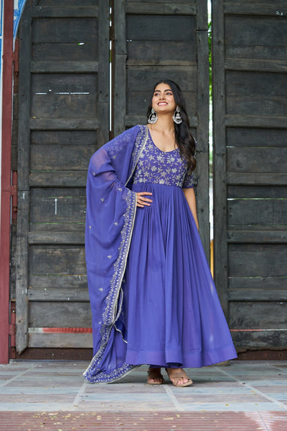 Royal Blue Embroidered Partywear Gown