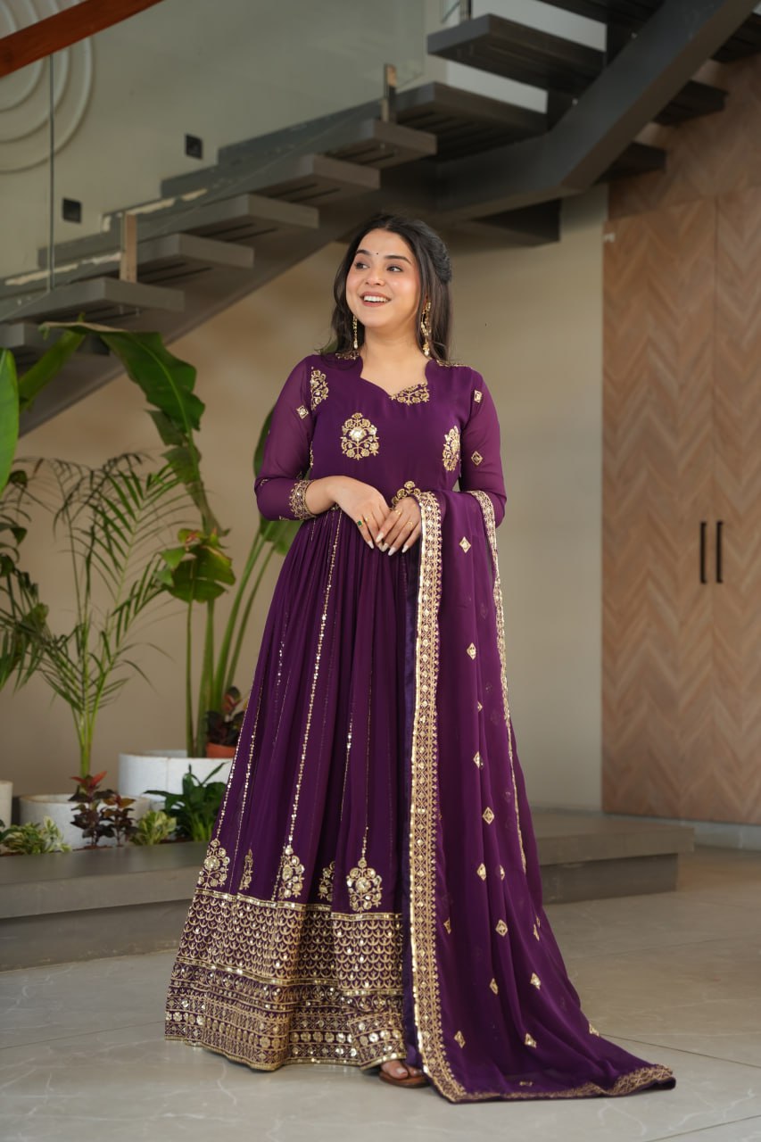 Yakshita Embroidered Golden Zari Anarkali Gown
