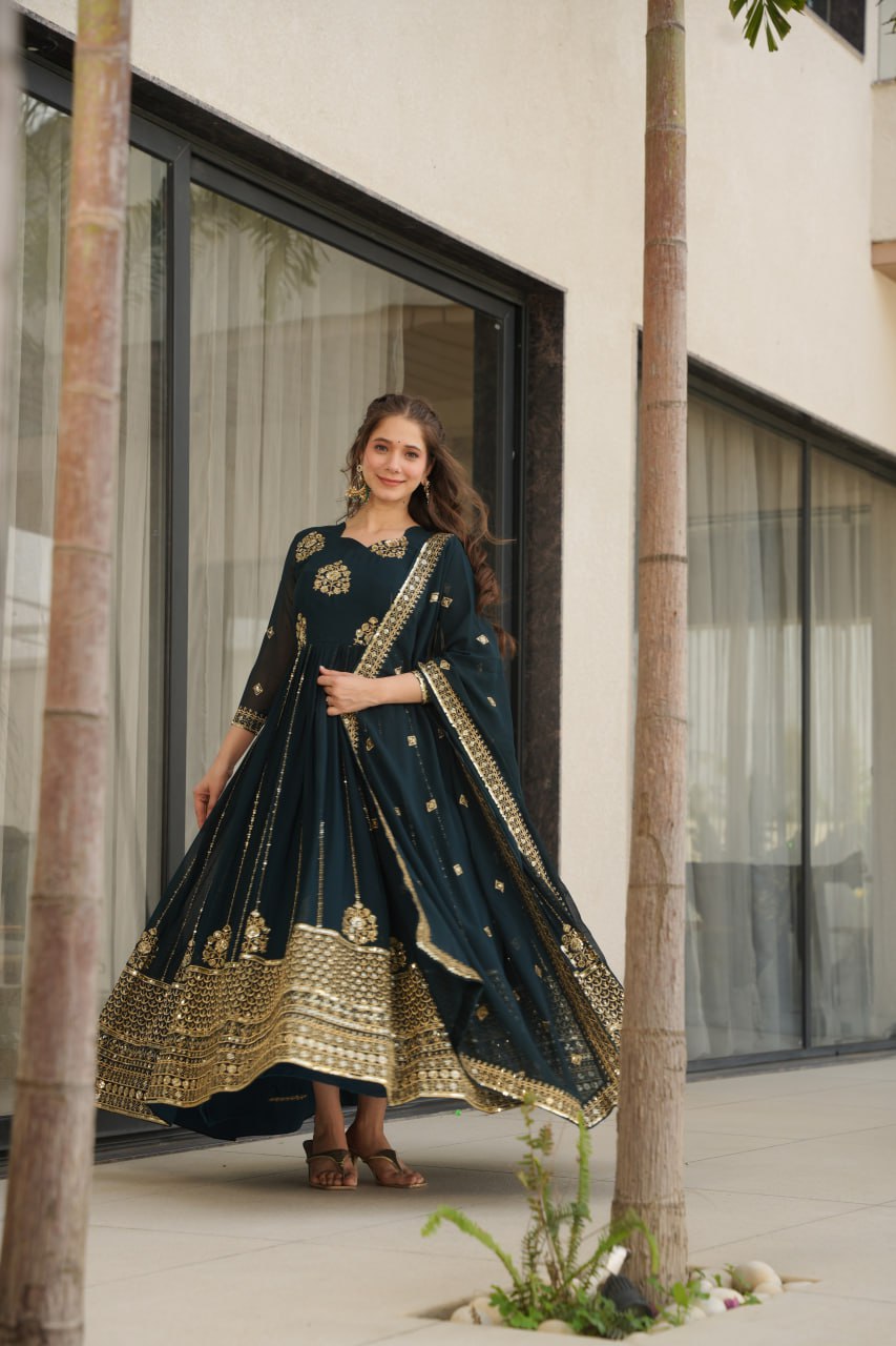 Yakshita Embroidered Golden Zari Anarkali Gown