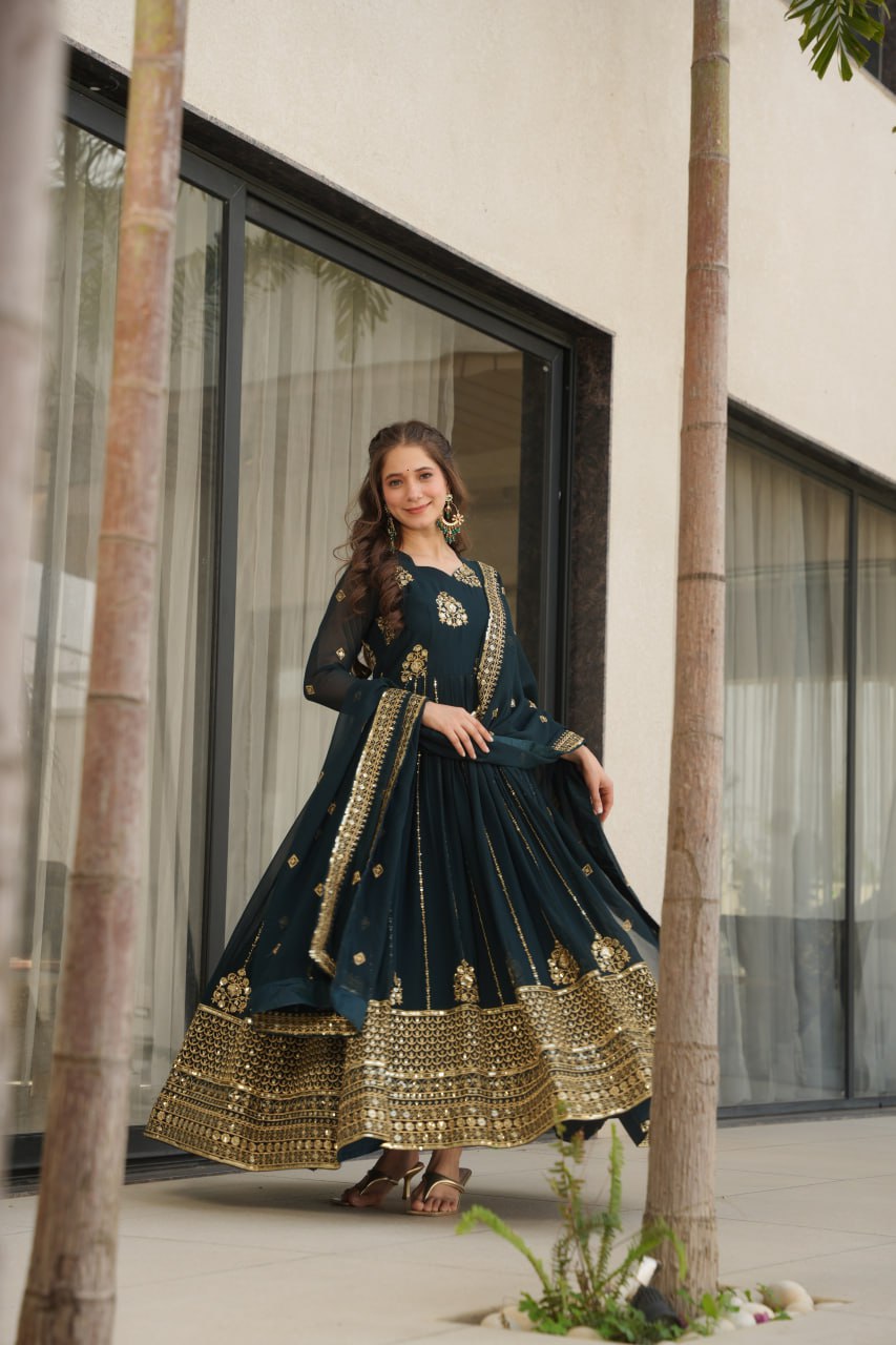 Yakshita Embroidered Golden Zari Anarkali Gown