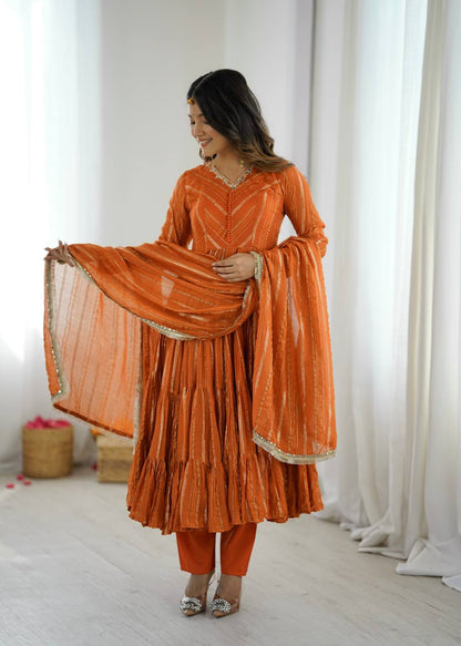 Rust Radiance Handcrafted Gota Work Flared Anarkali Suit
