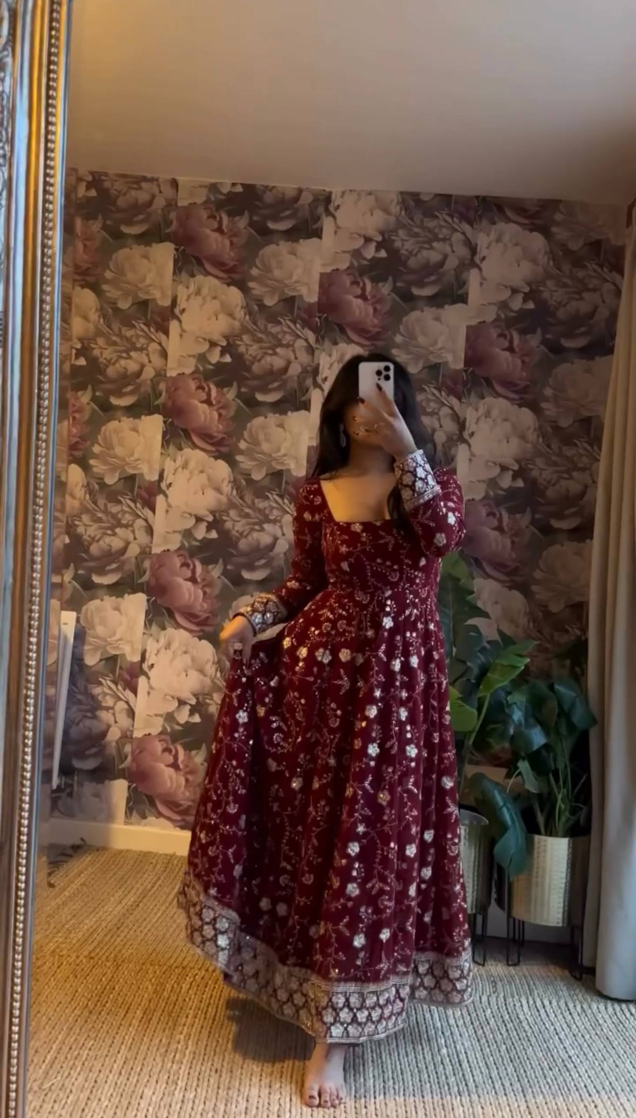 Lara Luxe Floral Threadwork Anarkali Set with Dupatta