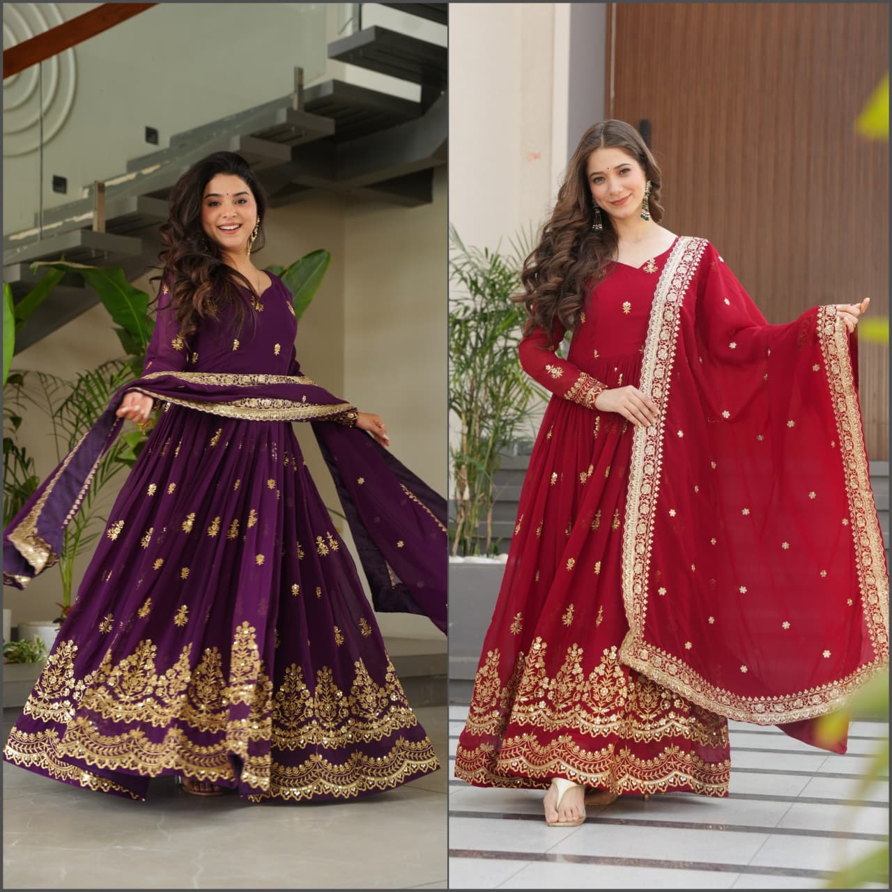 Royal Grandeur Deep Wine & Maroon Embroidered Anarkali Suit