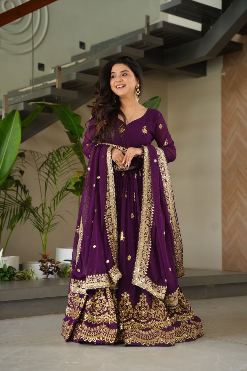Royal Grandeur Deep Wine & Maroon Embroidered Anarkali Suit
